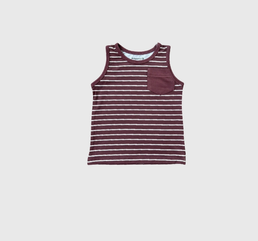 Burgundy Striped Pocket Tank - Bamboo