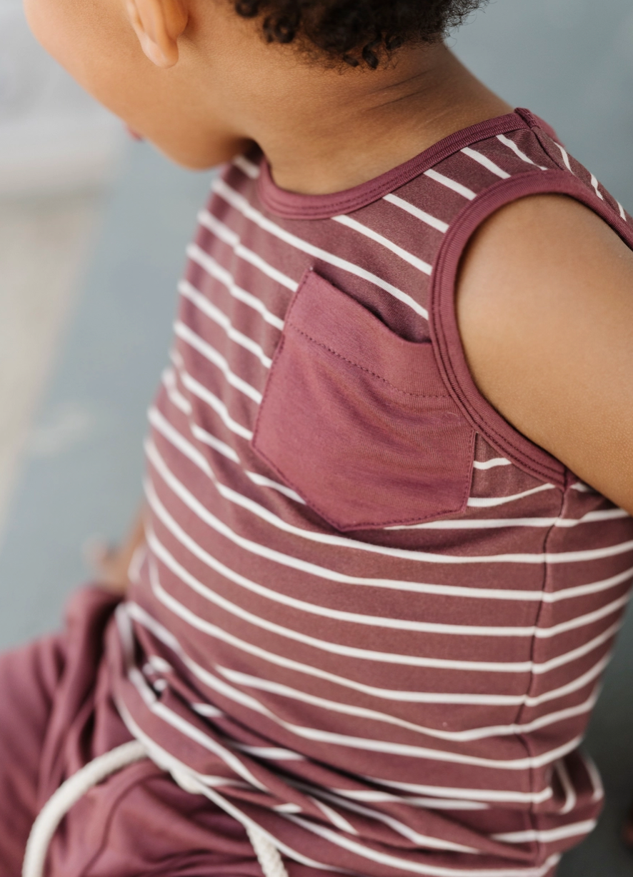 Burgundy Striped Pocket Tank - Bamboo