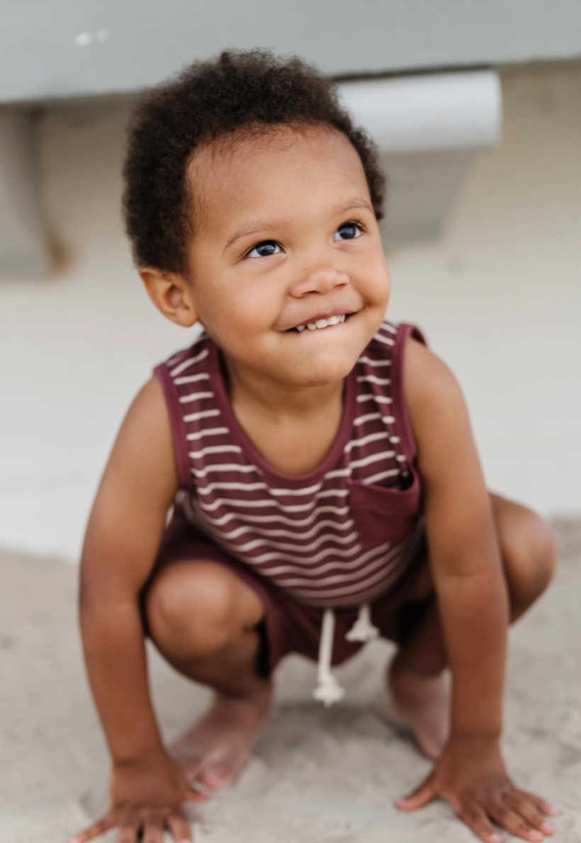 Burgundy Striped Pocket Tank - Bamboo