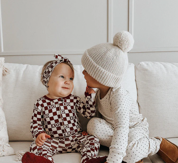 Organic Cotton 2-Way Zipper Footie - XOXO Checkered