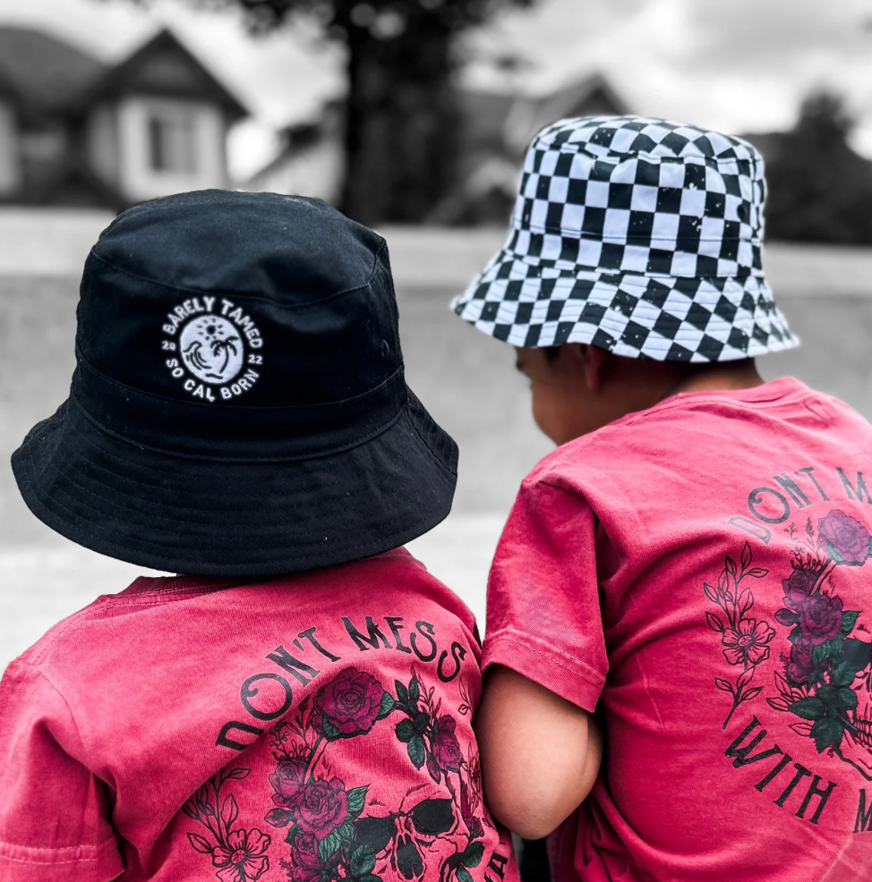 Reversible Black and Checkered Bucket Hat