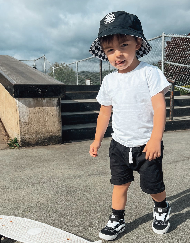Reversible Black and Checkered Bucket Hat
