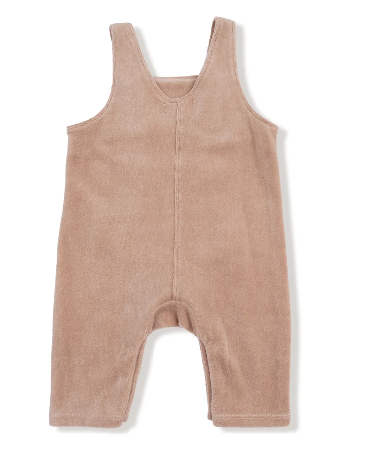 Velour Overalls with Bear - Kangaroo Pocket