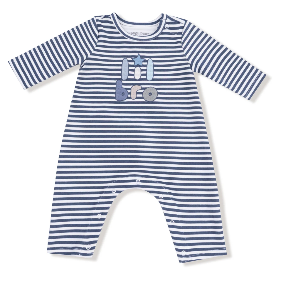 Lil Bro Applique Organic Stripe Romper