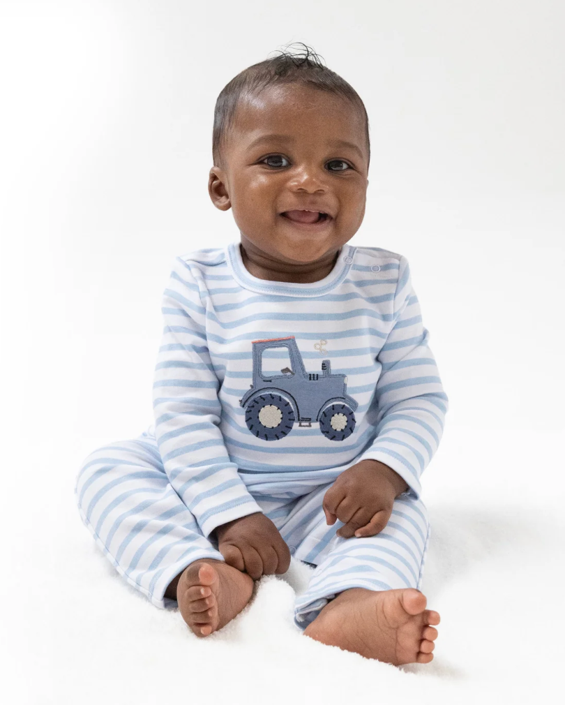 Tractor Applique Organic Stripe Romper