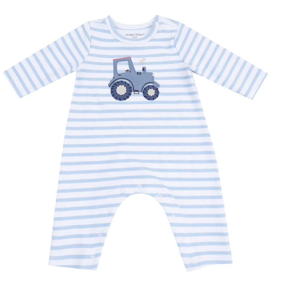 Tractor Applique Organic Stripe Romper