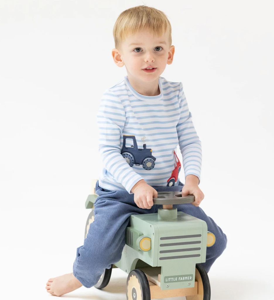 Tractor Applique Organic Stripe Tee