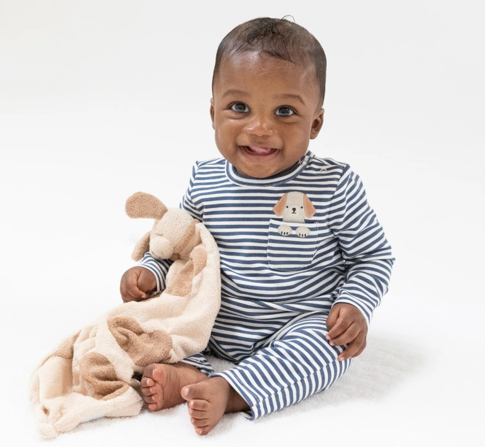 Puppy Applique Organic Stripe Romper
