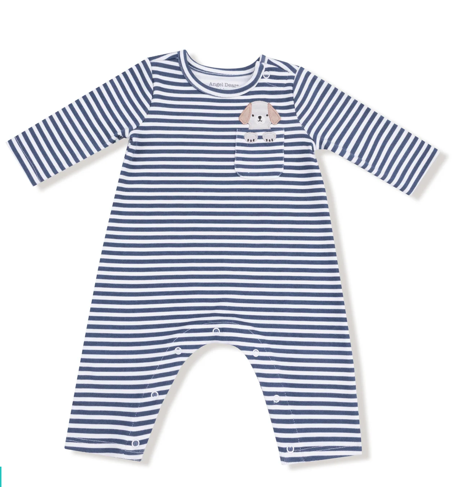 Puppy Applique Organic Stripe Romper