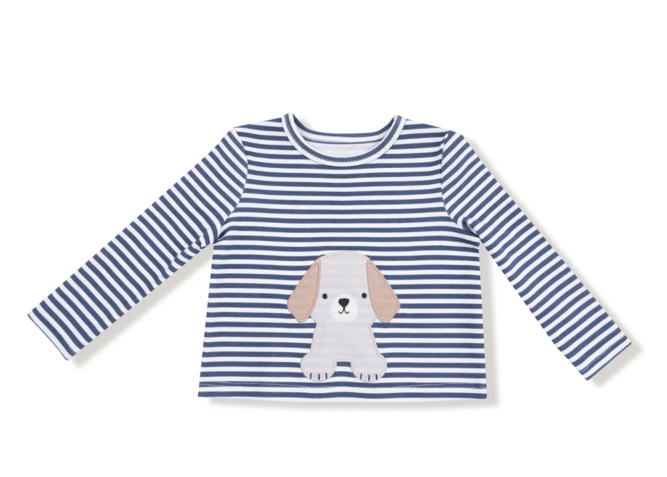 Puppy Applique Organic Stripe Tee