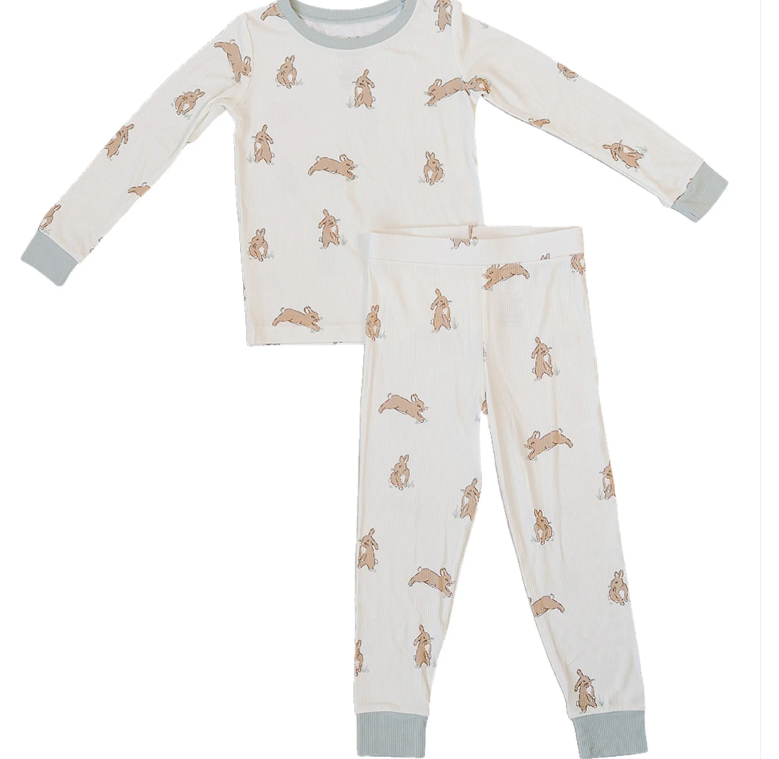 Bunny Ribbed Two Piece Long Sleeve Bamboo Pajama