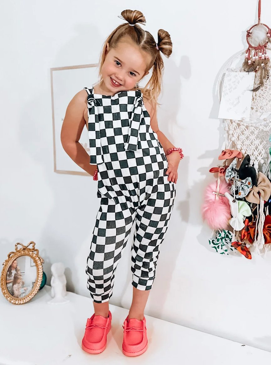 Waffle GREY Checkered Adjustable Knot Romper