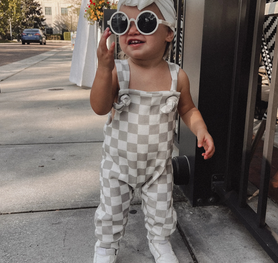 Waffle GREY Checkered Adjustable Knot Romper