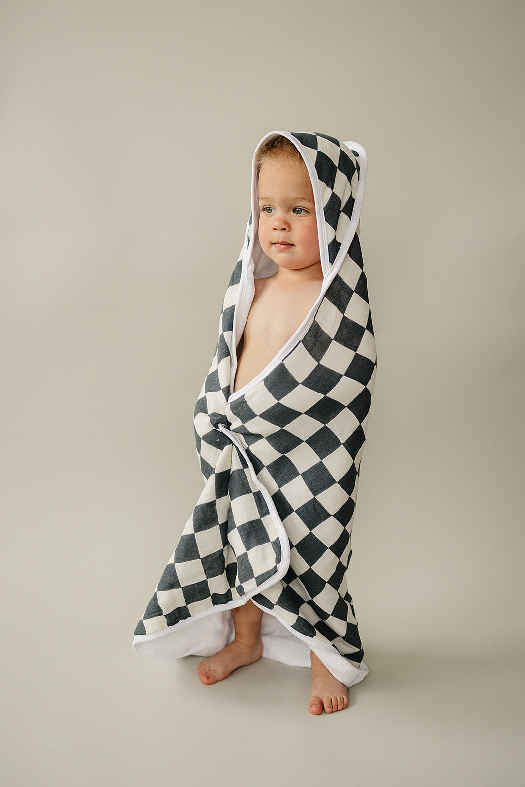 Charcoal Checkered Muslin Hooded Towel