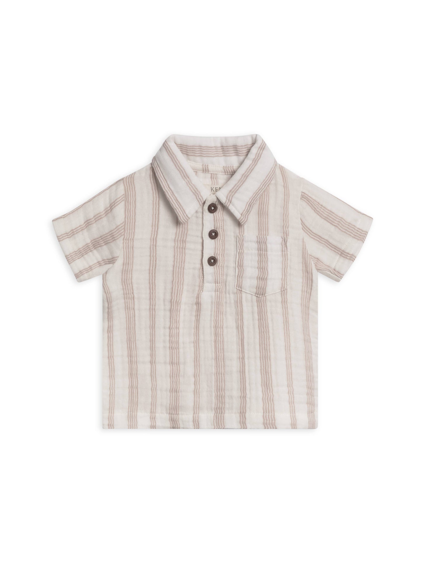 Organic Ezra Muslin Short Sleeve Polo - Enzo Stripe / Beige