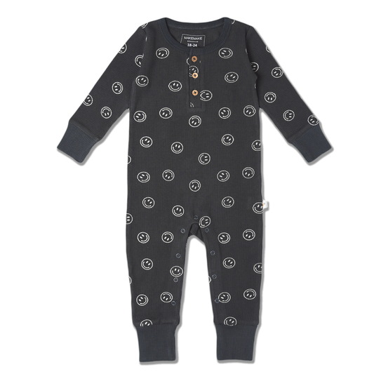 Organic Button Romper - Happy Face