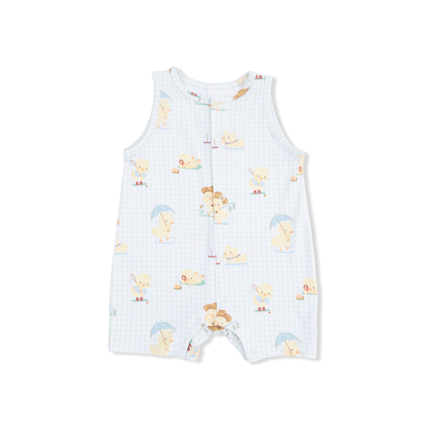 Vintage Spring Ducklings Green - Sleeveless Shortie Romper
