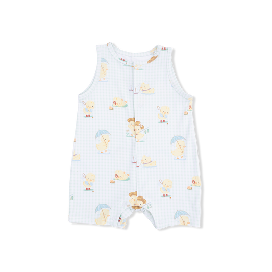 Vintage Spring Ducklings Green - Sleeveless Shortie Romper