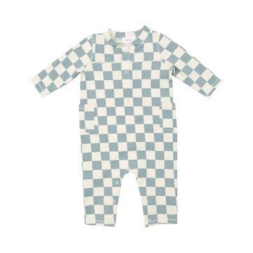 Raglan Romper Checkered - Gray Mist