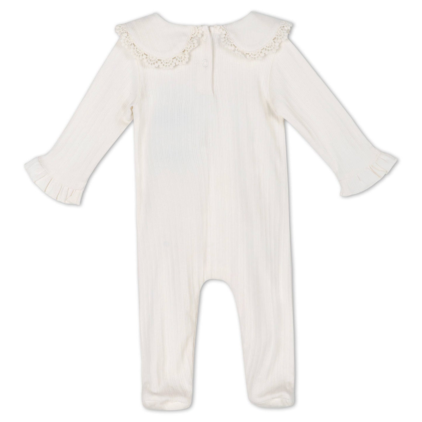 Floral Embroidered Pointelle & Ruffle Baby Footie (Organic): Natural