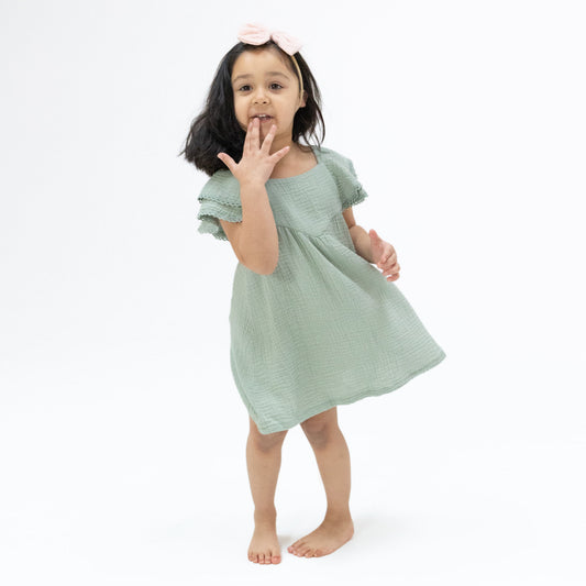 Solid Muslin Jadeite - V-Neck Dress and Bloomer