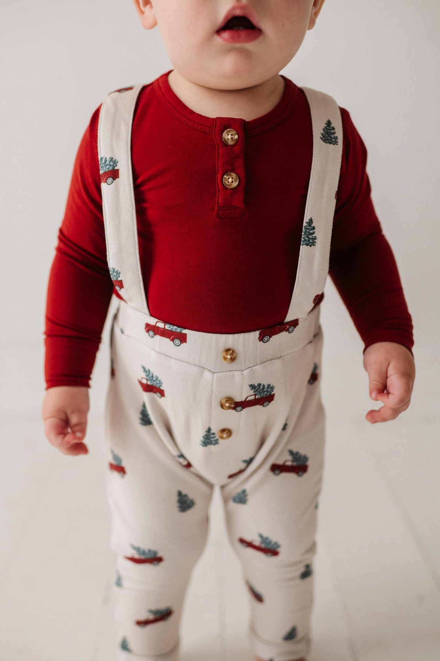 Henley Bodysuit & Suspenders Set: Christmas Truck