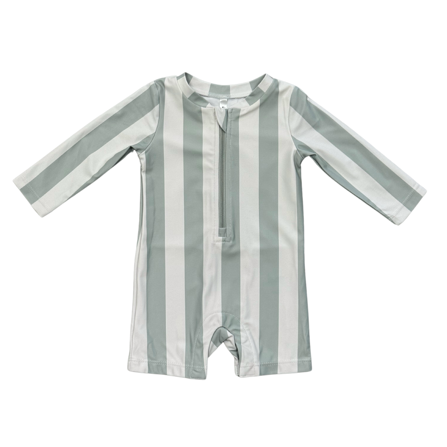 One-Piece Rash Guard Swimsuit Aqua Grey Stripe