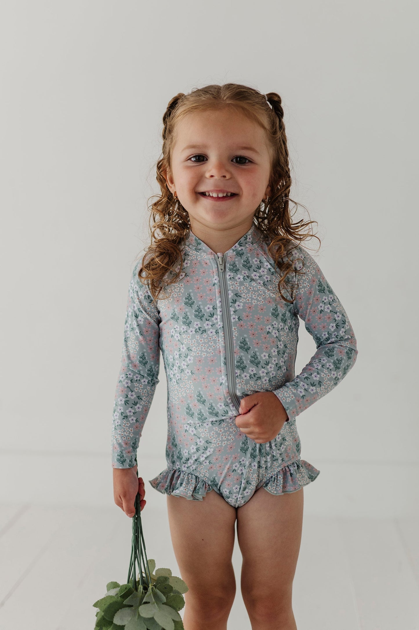 Girl's One-Piece Ruffle Rash Guard Swimsuit