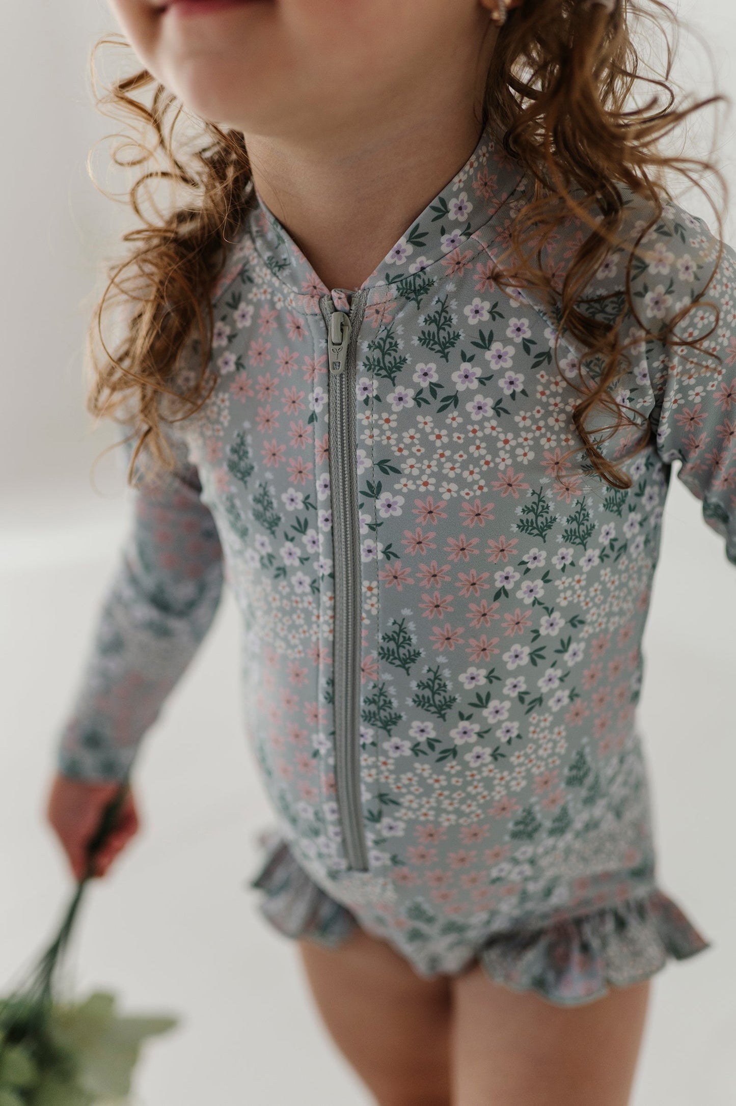 Girl's One-Piece Ruffle Rash Guard Swimsuit