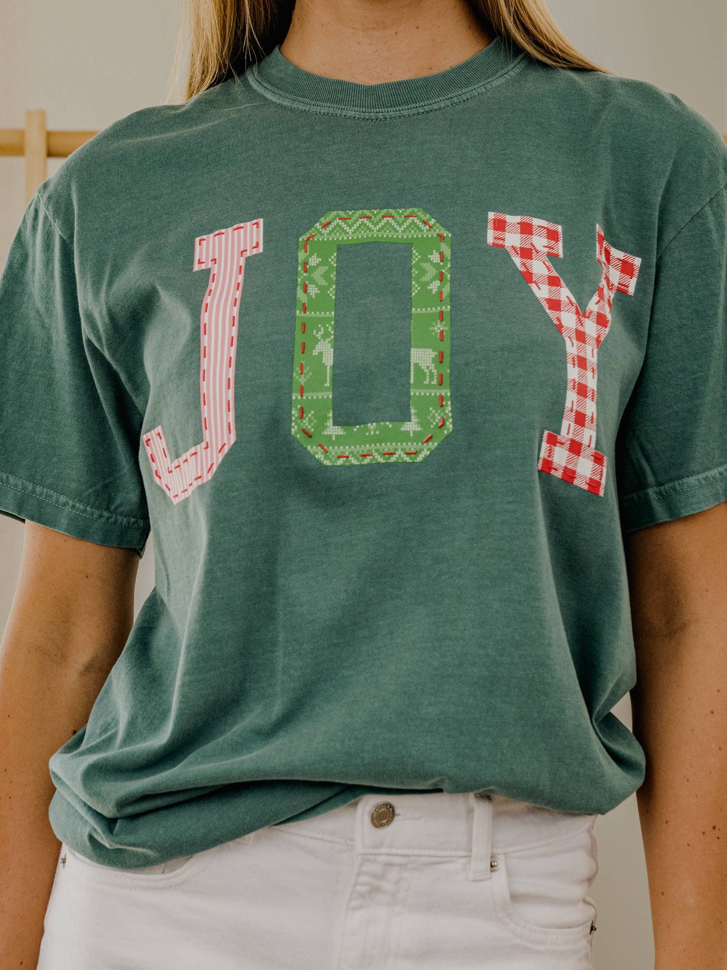 Women's Holiday JOY Quilted Puff Ink Green CC Tee