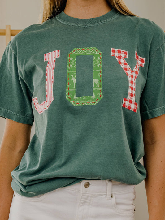 Women's Holiday JOY Quilted Puff Ink Green CC Tee