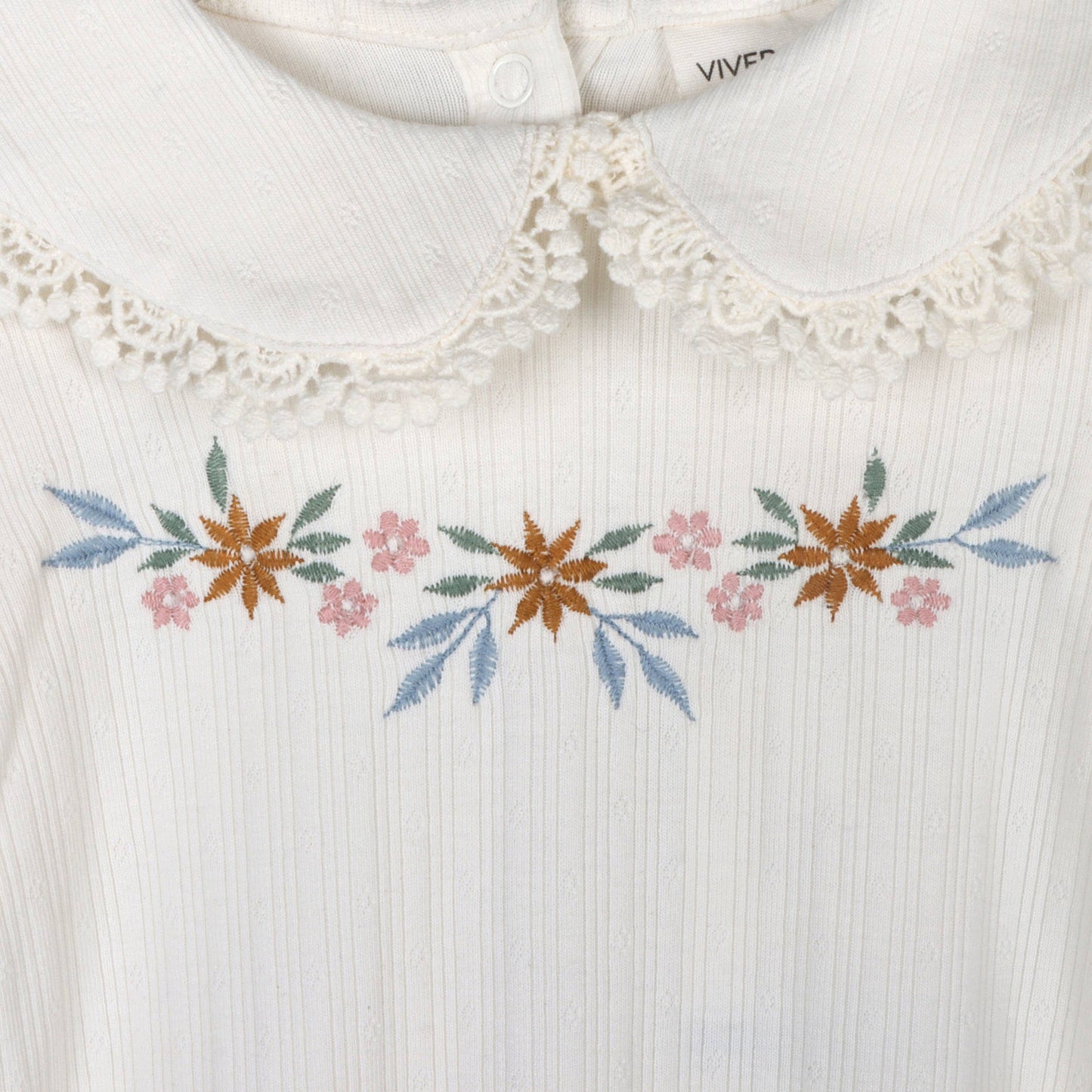 Floral Embroidered Pointelle & Ruffle Baby Footie (Organic): Natural