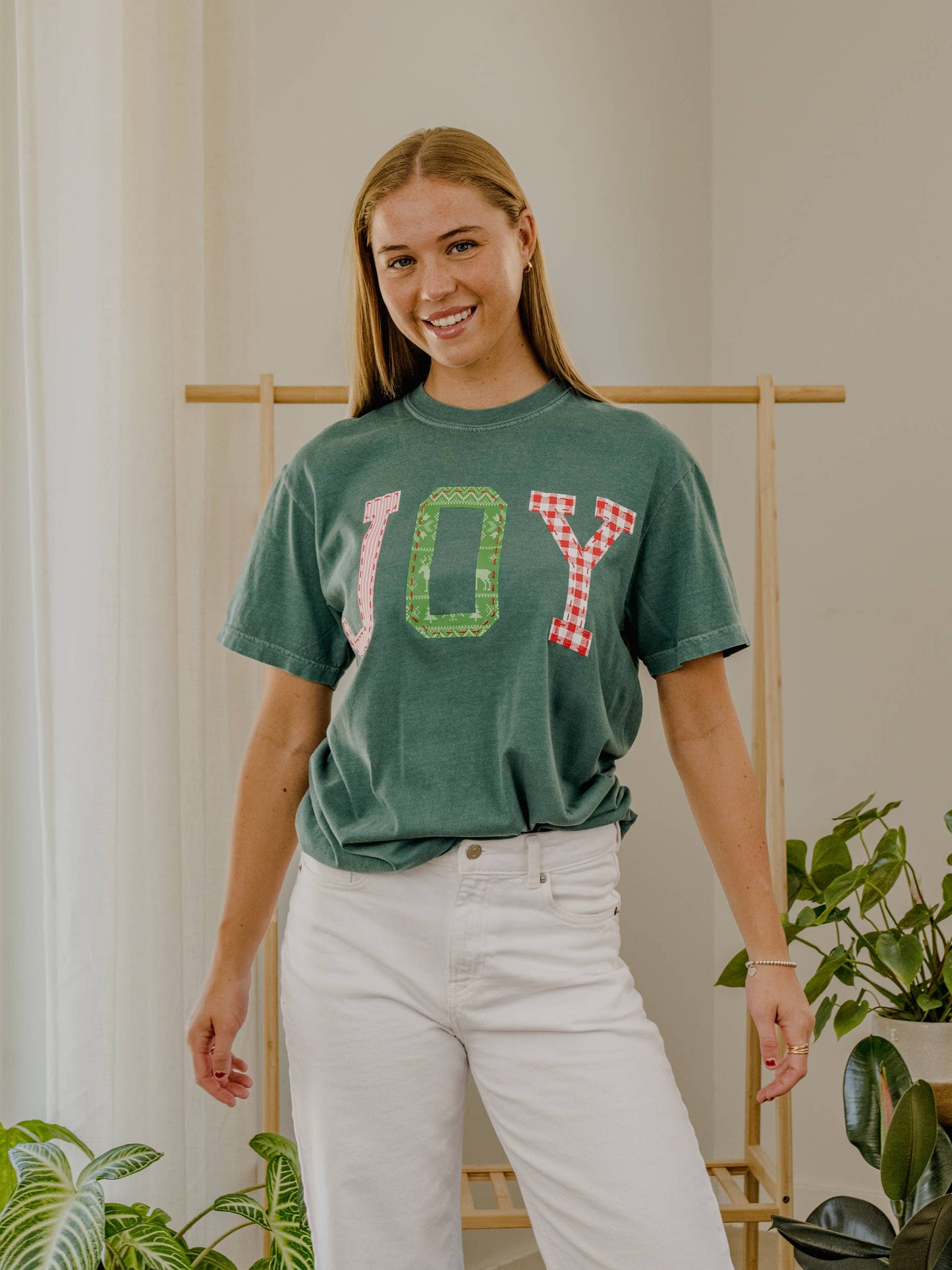 Women's Holiday JOY Quilted Puff Ink Green CC Tee