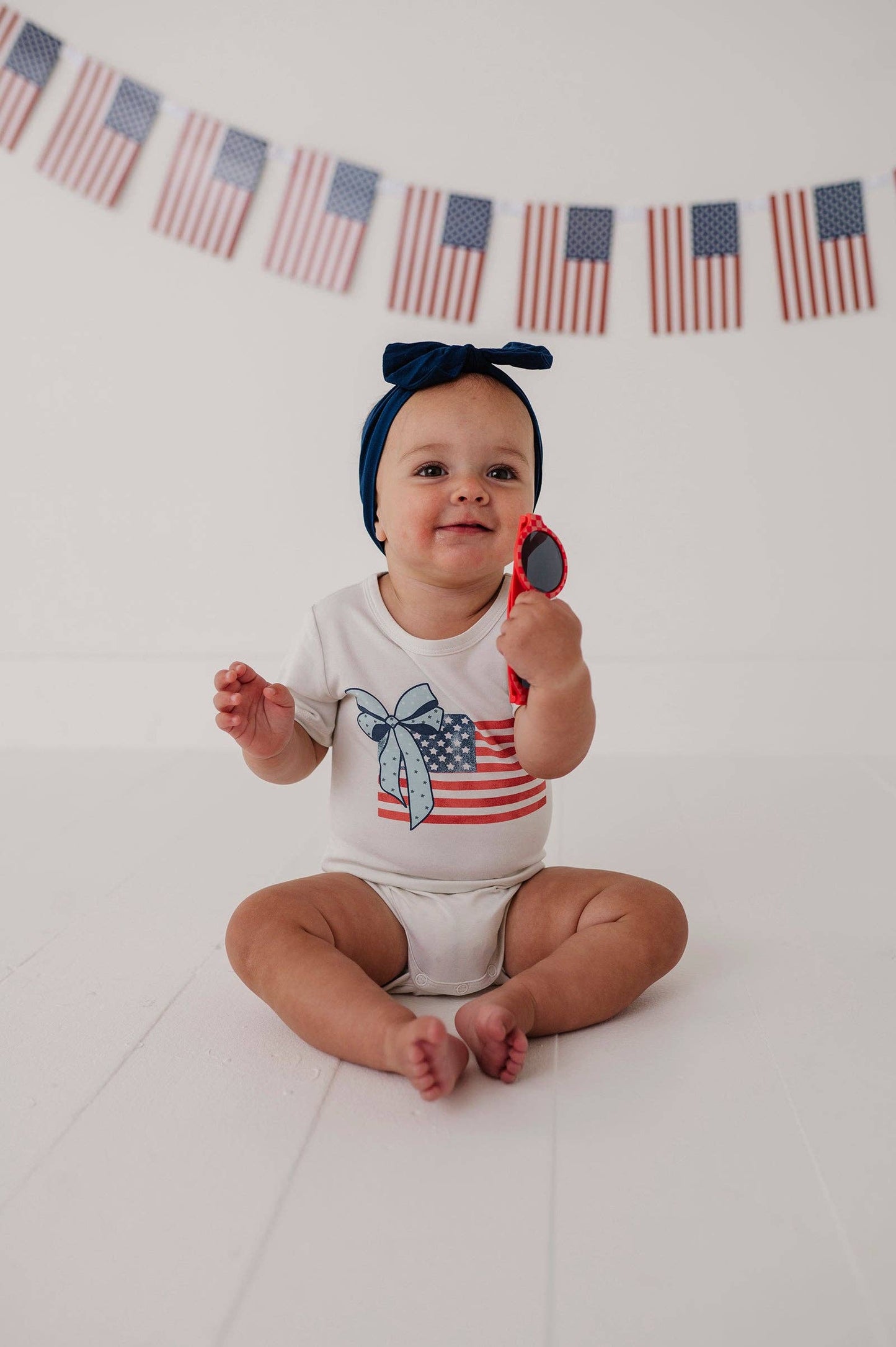 Short Sleeve Bodysuit: American Flag - Girls