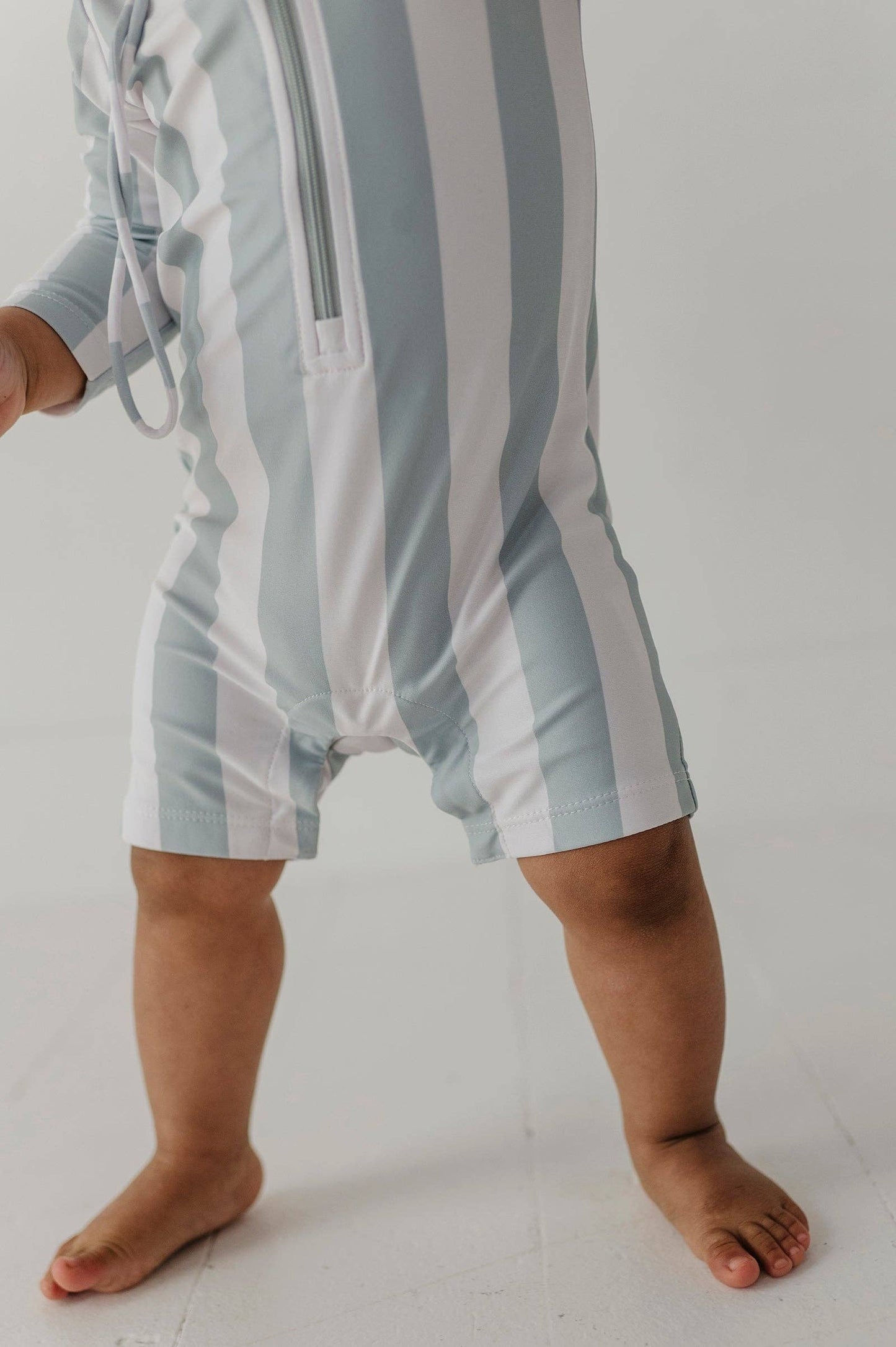 One-Piece Rash Guard Swimsuit Aqua Grey Stripe