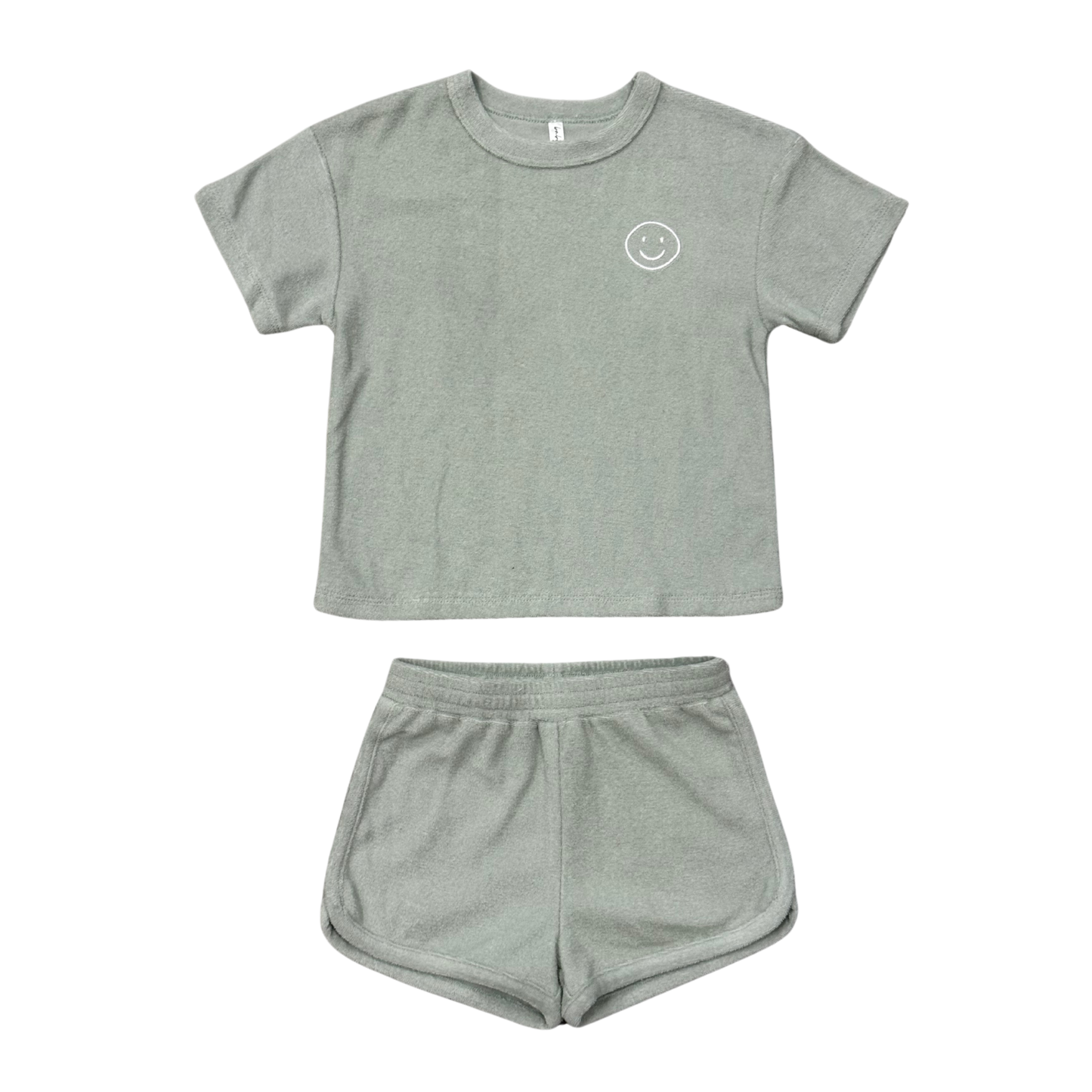 Short Sleeve Cotton Terry Set- Aqua Grey