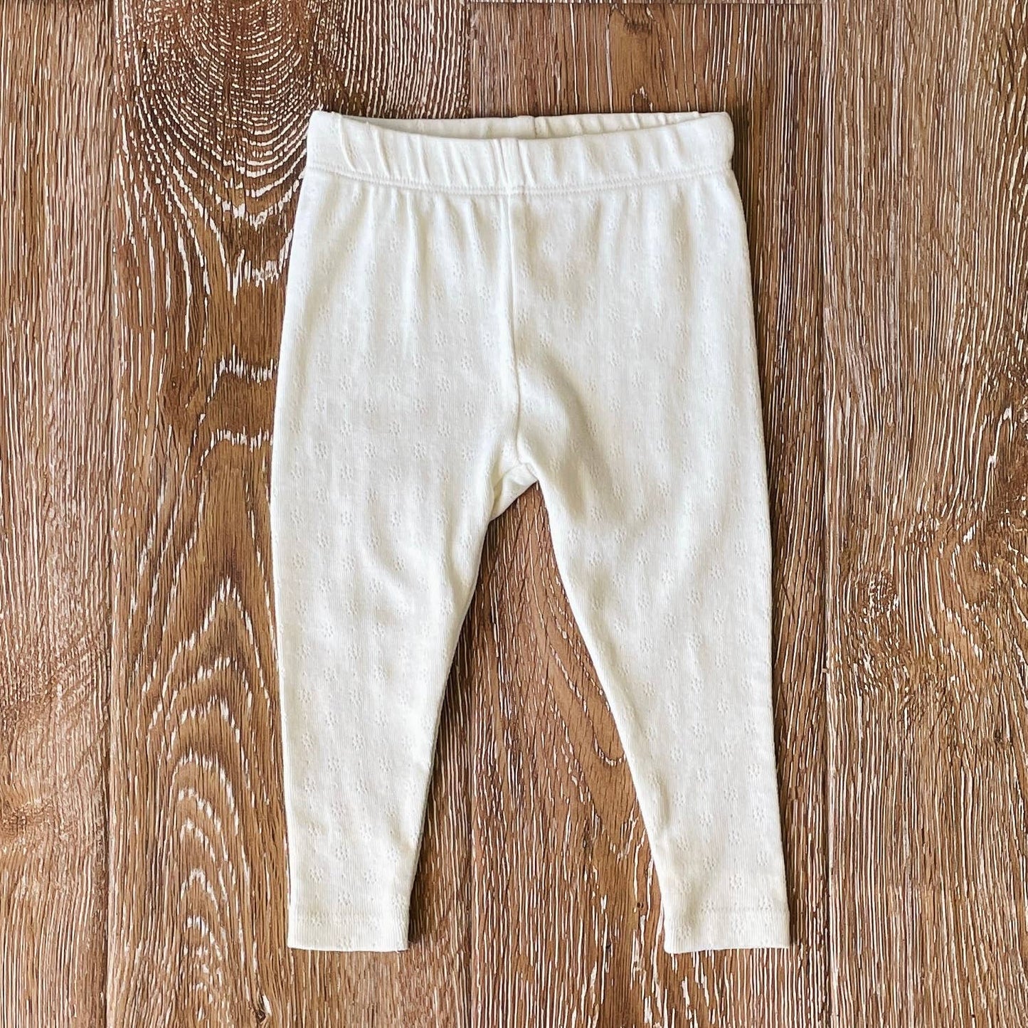 Pointelle Knit Stretch Baby Leggings Pants (Organic Cotton): Natural