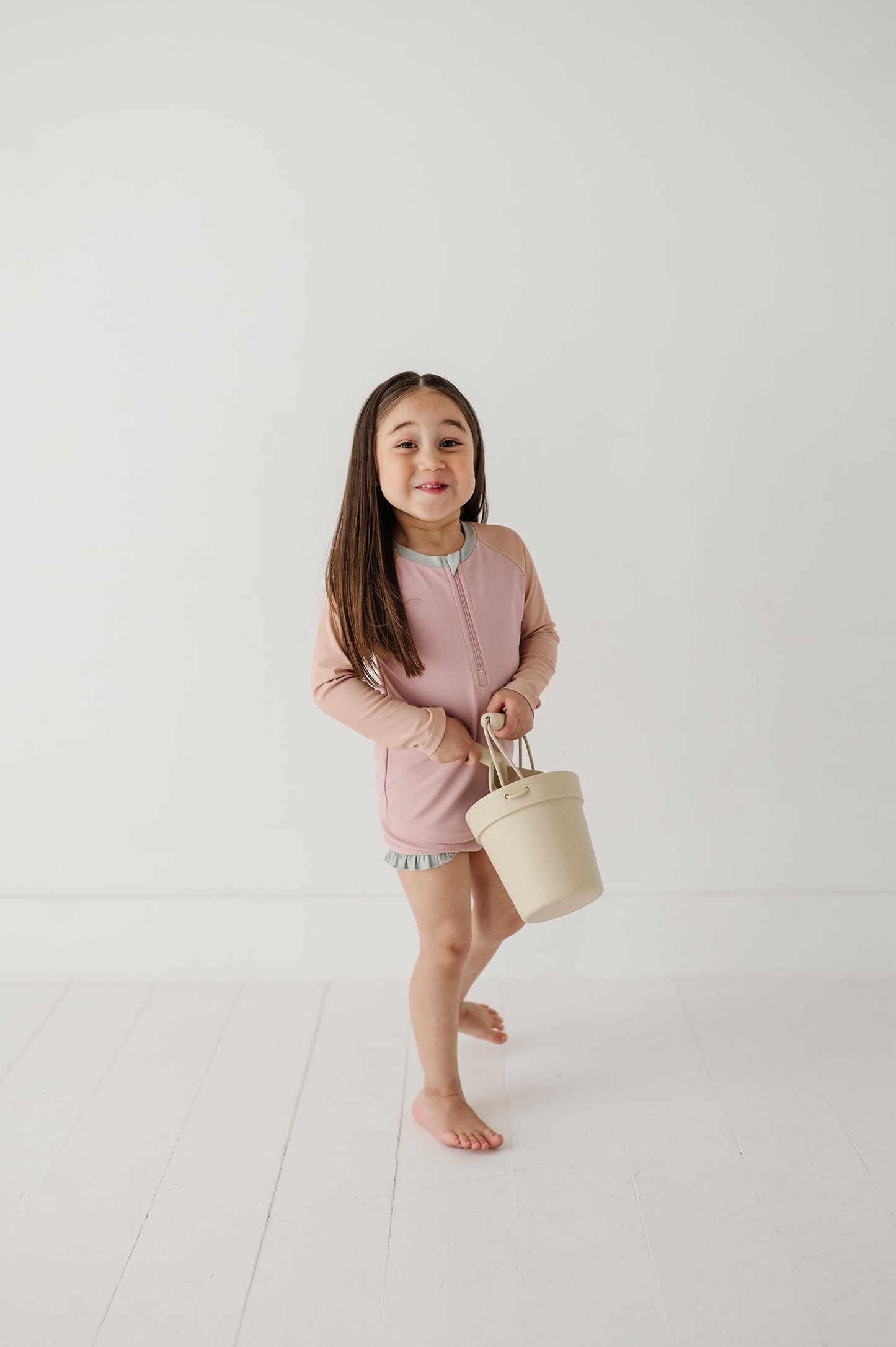 Girl's Zip Rash Guard Swimsuit