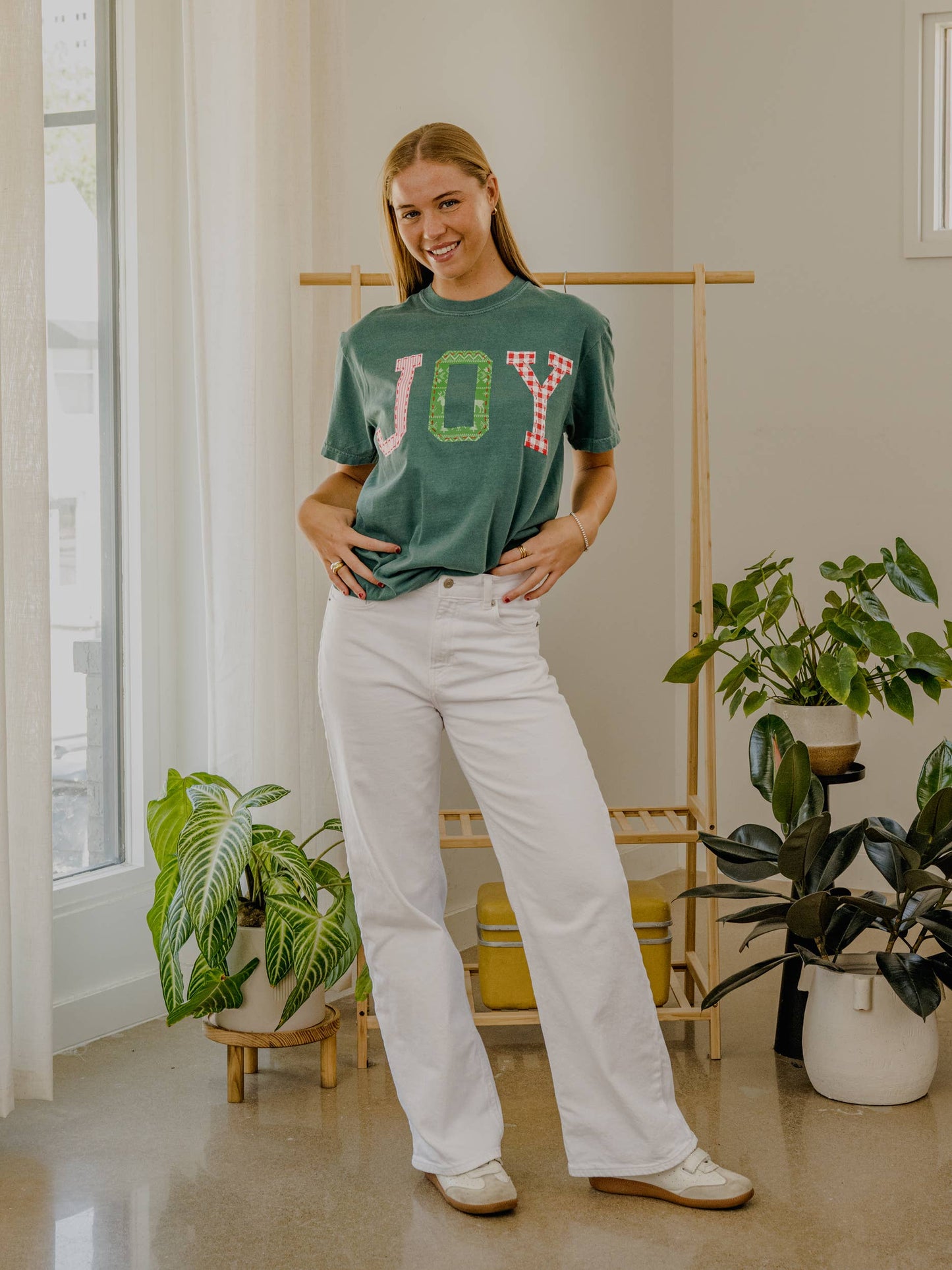 Women's Holiday JOY Quilted Puff Ink Green CC Tee