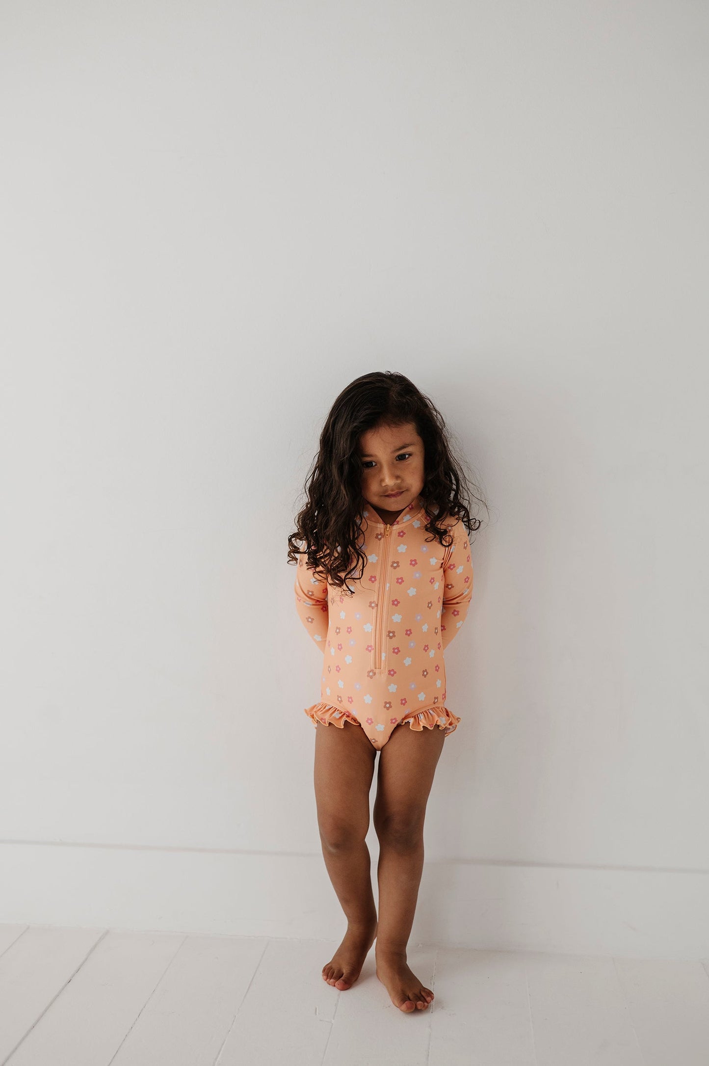 Girl's One-Piece Ruffle Rash Guard Swimsuit