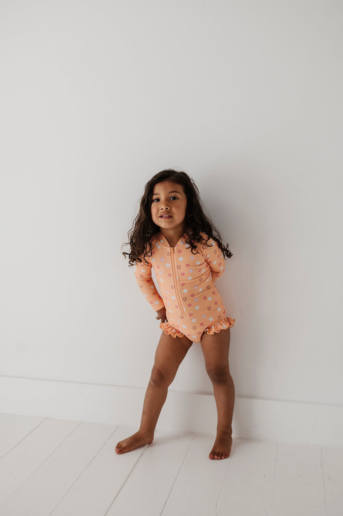 Girl's One-Piece Ruffle Rash Guard Swimsuit