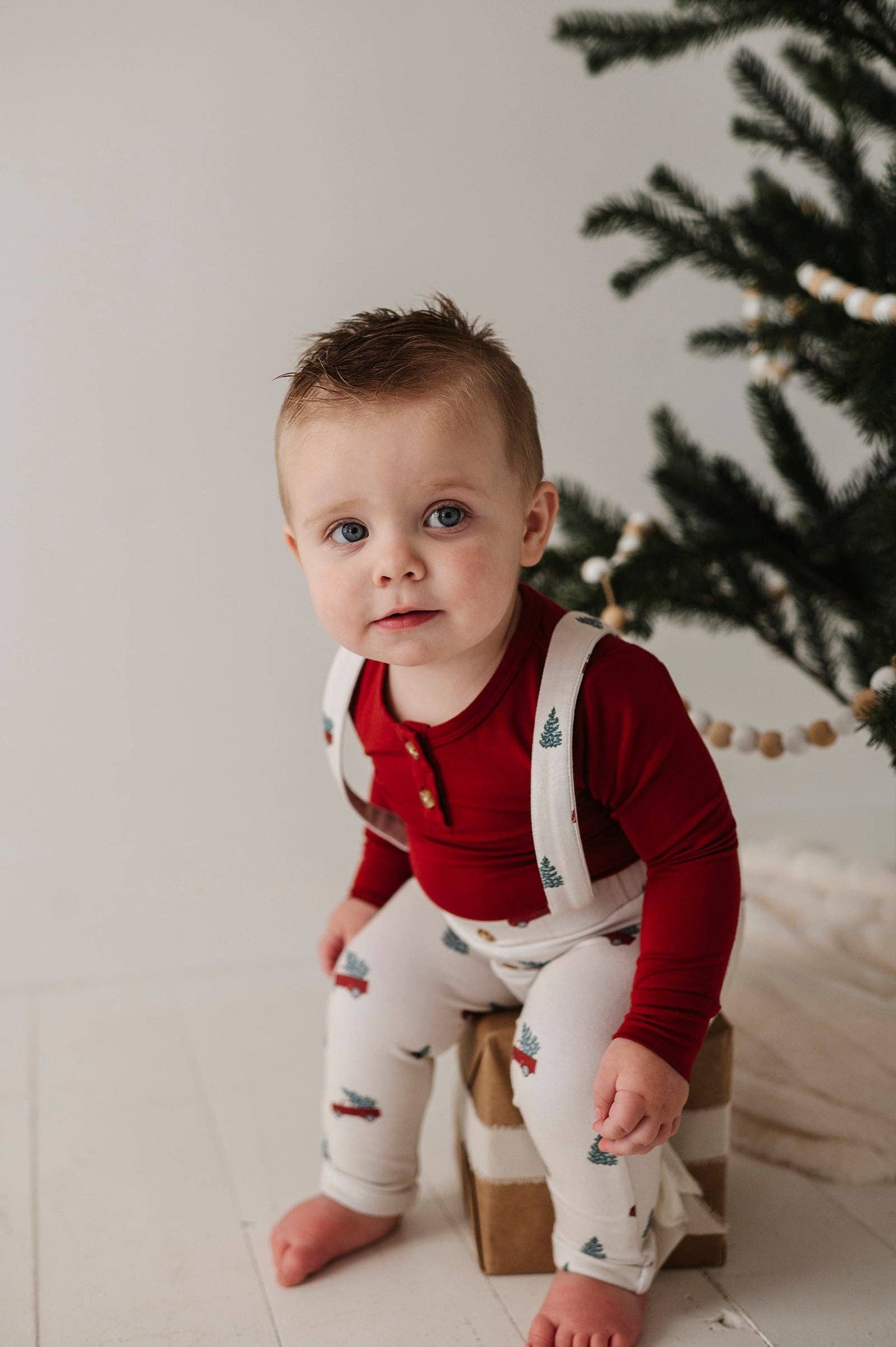 Henley Bodysuit & Suspenders Set: Christmas Truck
