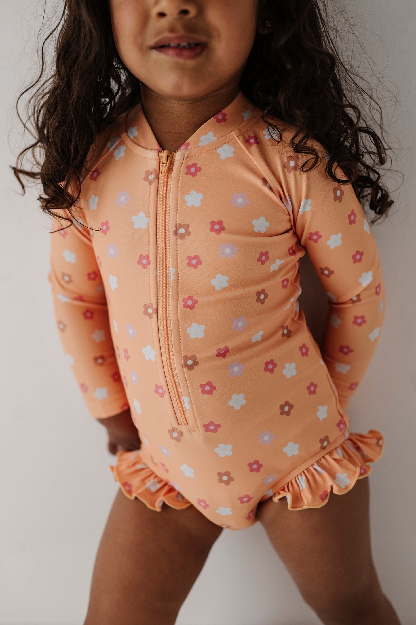 Girl's One-Piece Ruffle Rash Guard Swimsuit