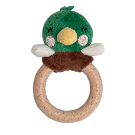 Mallard Duck Wooden & Plush Baby Teether
