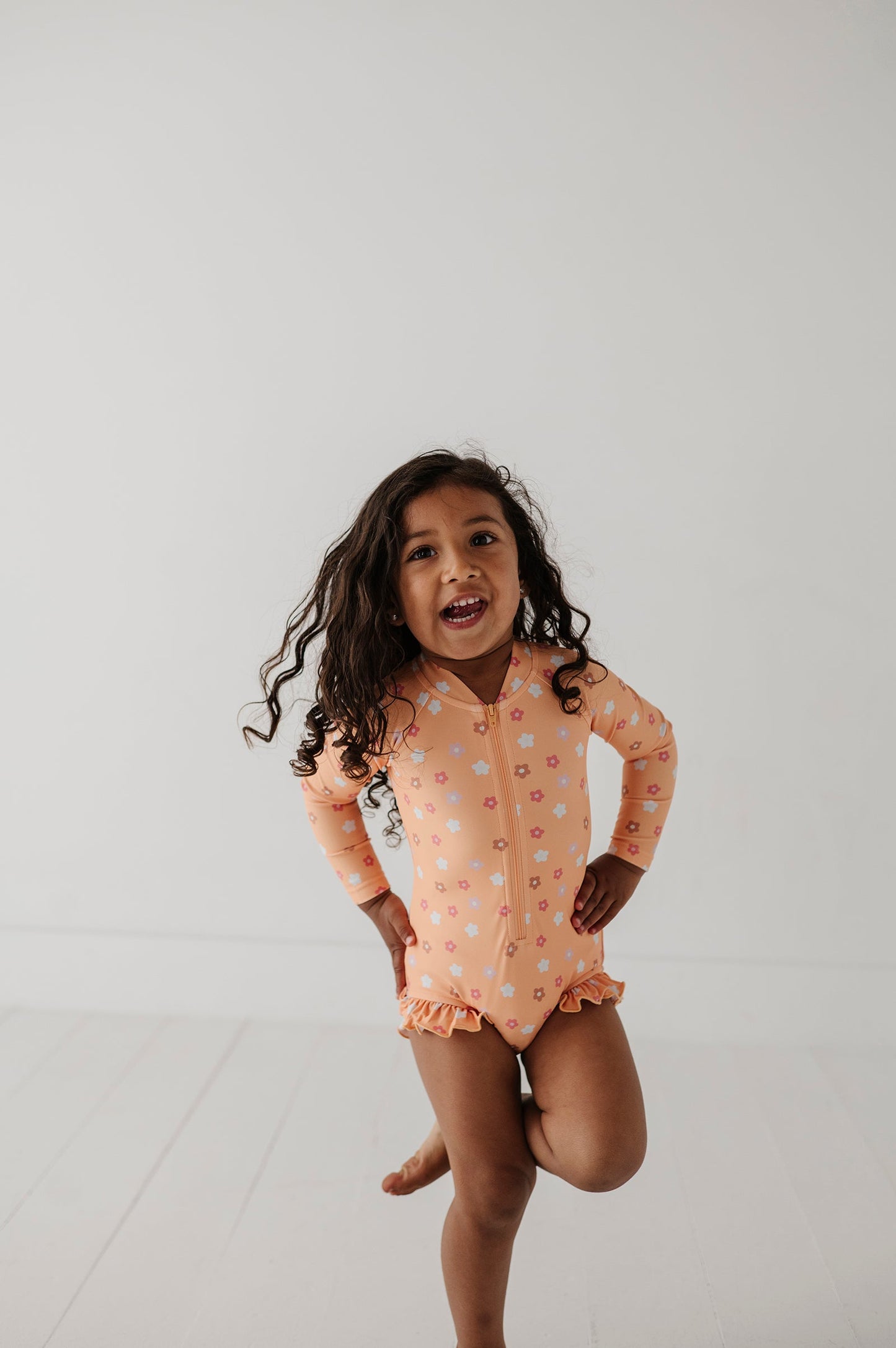 Girl's One-Piece Ruffle Rash Guard Swimsuit