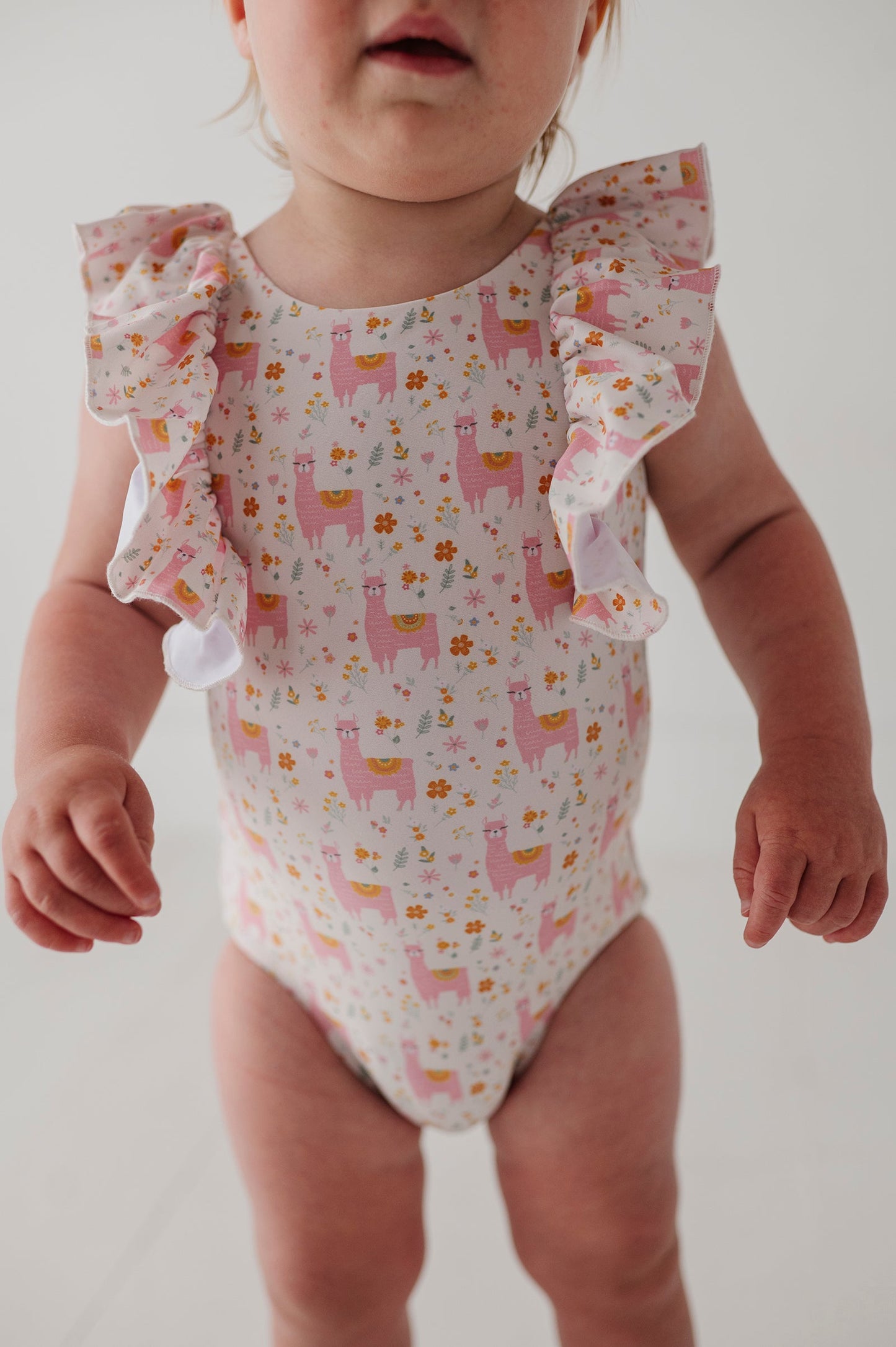 Baby Girl Ruffle Sleeve Cross Back Swimsuit