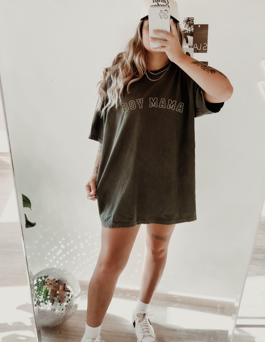 Boy Mama Comfort Colors Varsity Tee: Pepper/Charcoal