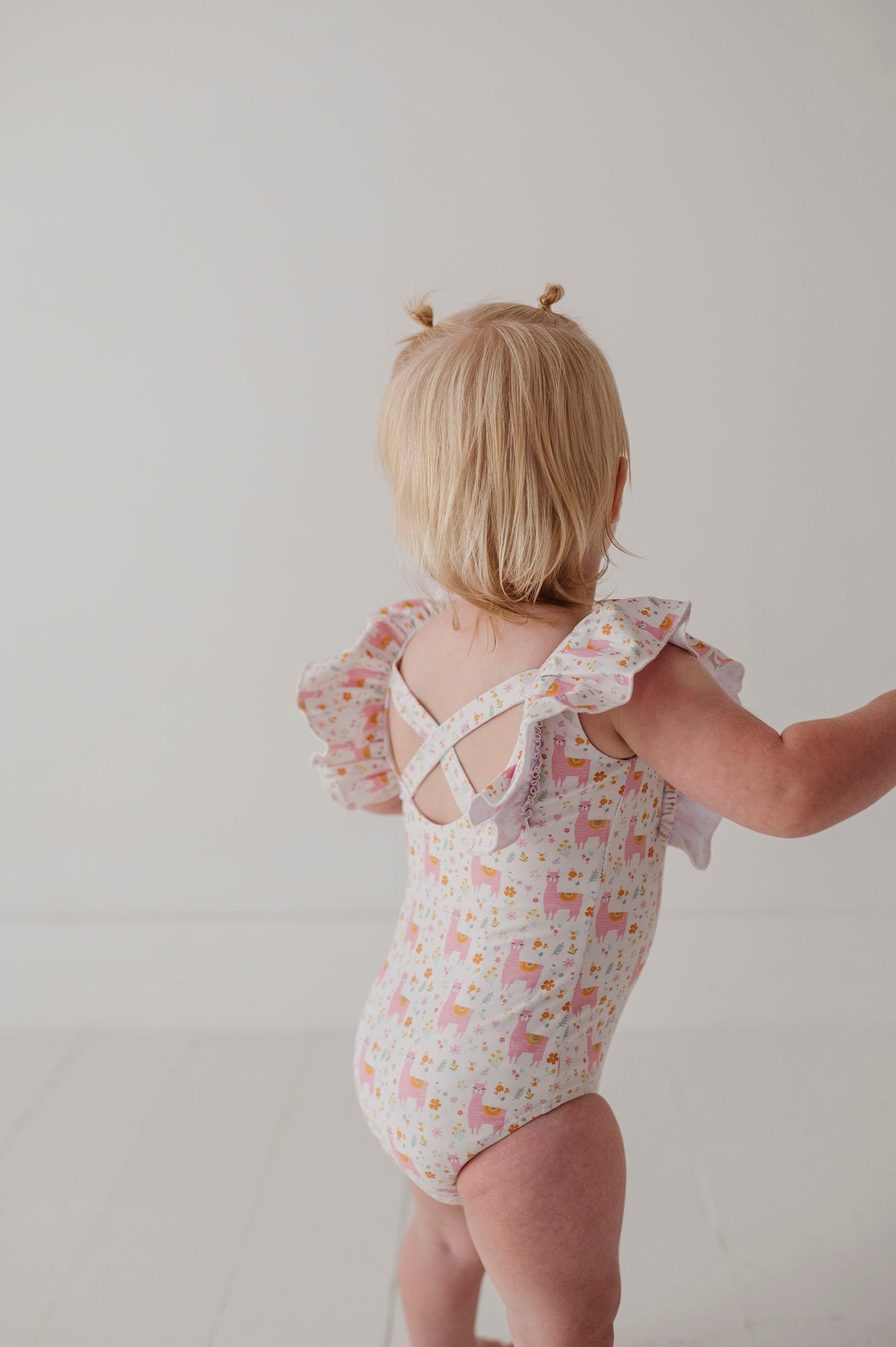 Baby Girl Ruffle Sleeve Cross Back Swimsuit