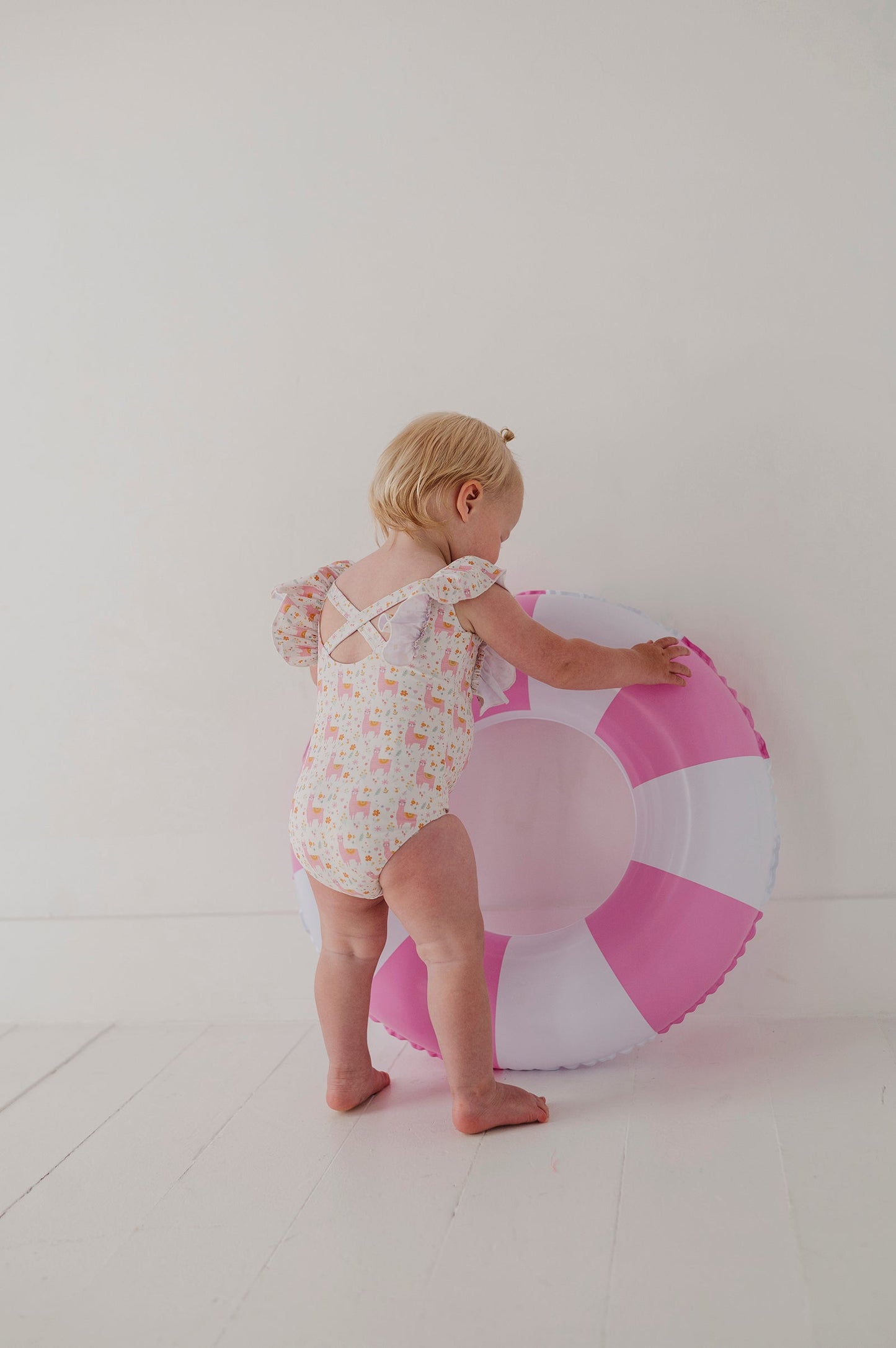 Baby Girl Ruffle Sleeve Cross Back Swimsuit