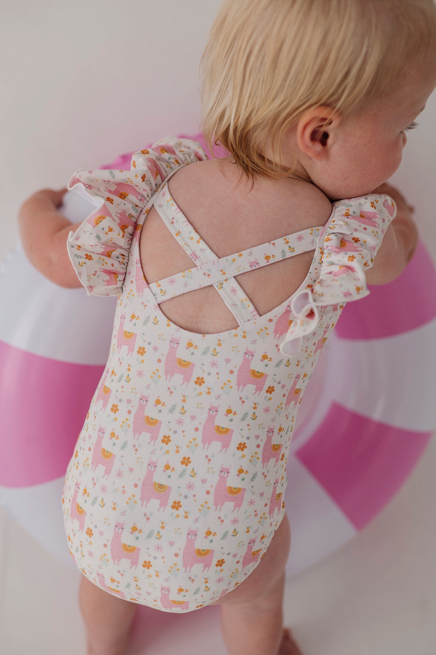 Baby Girl Ruffle Sleeve Cross Back Swimsuit